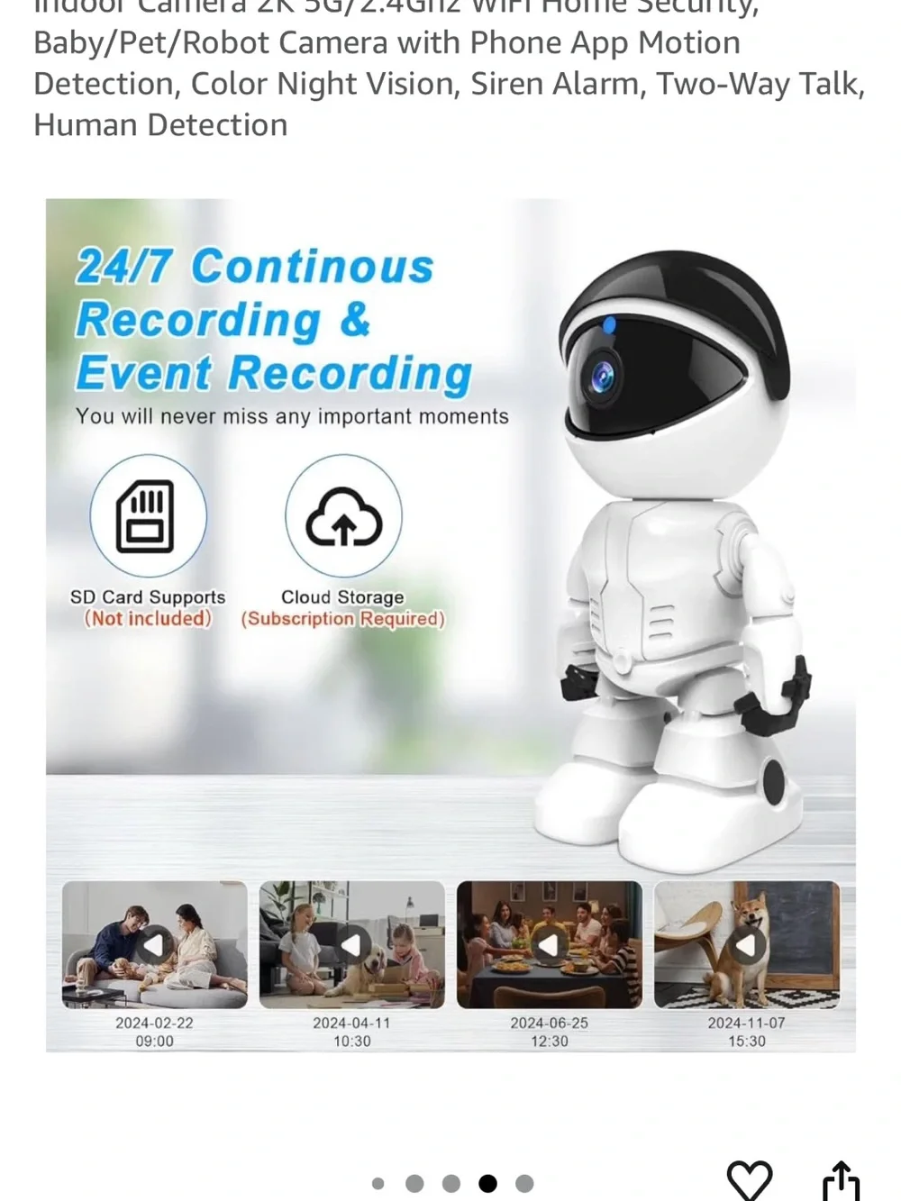 Silver Robot Indoor Wi‑Fi Security Camera - 2K PTZ